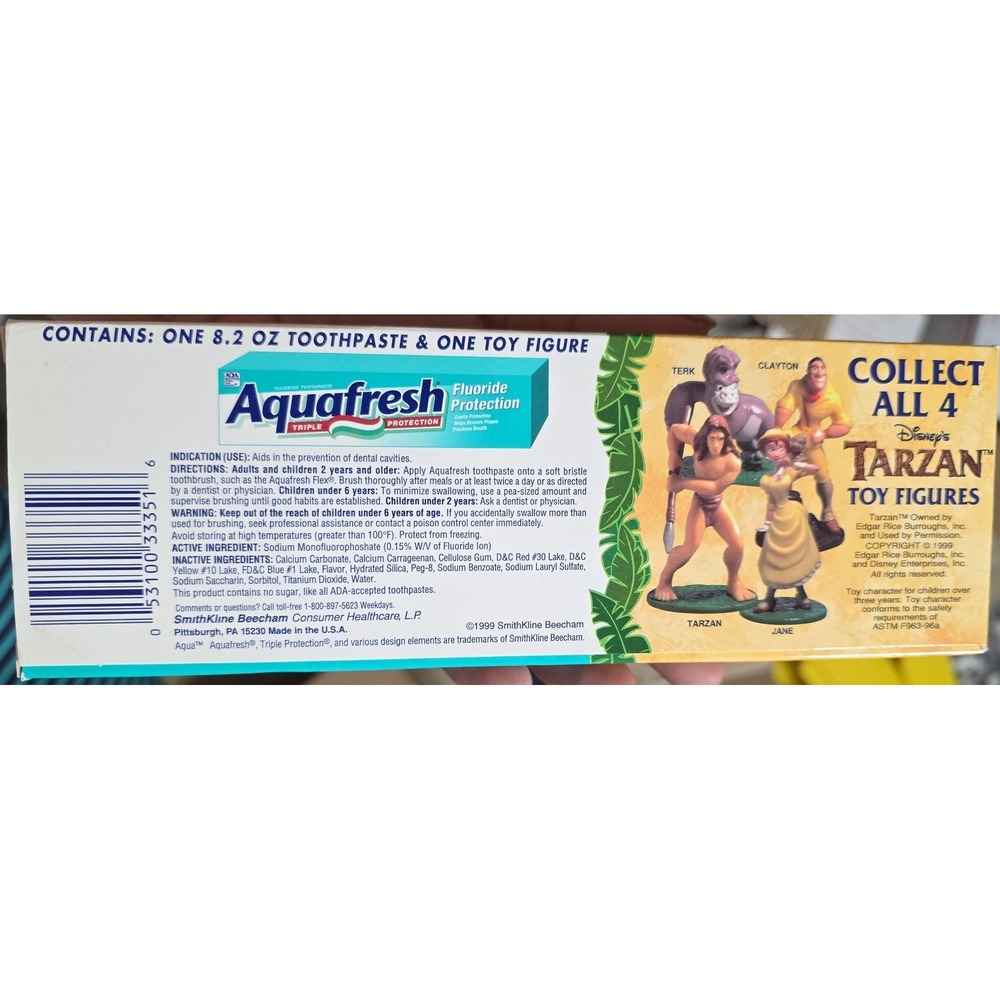 Vintage 1999 Disney Tarzan Aquafresh Toothpaste Empty Box Movie Promo - Picture 5 of 6